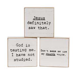 God Is Testing Me Mini Square Block, 3 Asstd. 38493;