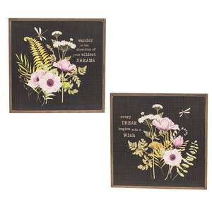 Dream & Wish Floral Sign - 12" Sq.  - 2 Asstd.
