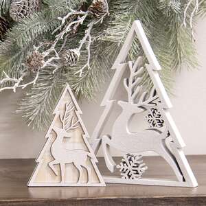 White Glitter Deer & Christmas Tree Sitters, 2/Set 38773;