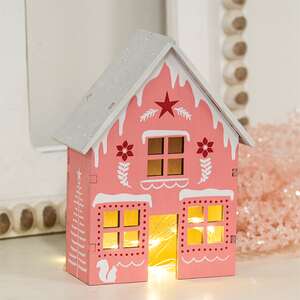 Frosty Pink Yuletide Folklore Wooden House 38800;