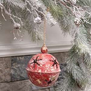 Gleaming Distressed Red Metal Snowflake Jingle Bell, 5" x 7.25" 60534;