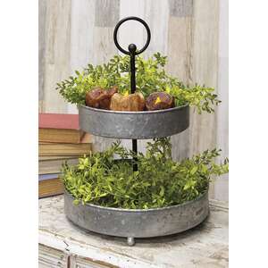 Distressed Two-Tiered Metal Tray