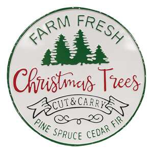 Farm Fresh Christmas Trees Distressed Round Metal Sign 70077;