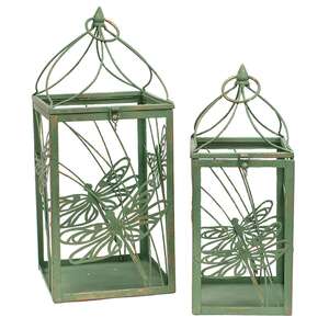 Distressed Green Metal Dragonfly Lanterns - 2/Set 70172;
