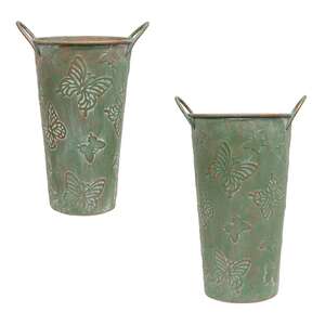 Green Copper Finish Butterfly Embossed French Buckets - 2/Set 70193;