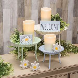 3 Set - Pastel Metal Standing Candle Trays