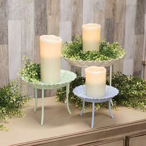 3 Set - Pastel Metal Standing Candle Trays