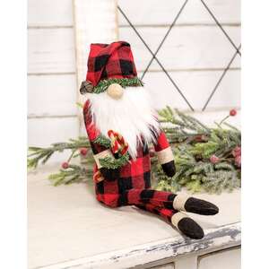 Buffalo Check Long Leg Santa Gnome w/Candy Canes