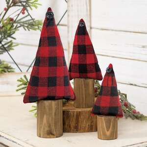 Buffalo Check Christmas Tree on Stump, 9.5"