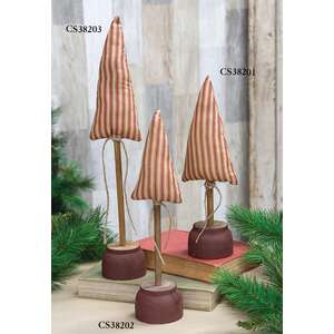 Red Ticking Stripe Tree on base, 11"