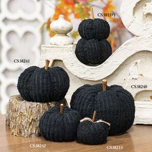 Black Chenille Stuffed Pumpkin 5.75"