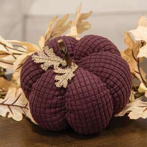 Burgundy Waffle Weave Pumpkin w/Burlap Leaves, 6" Dia. CW4052;