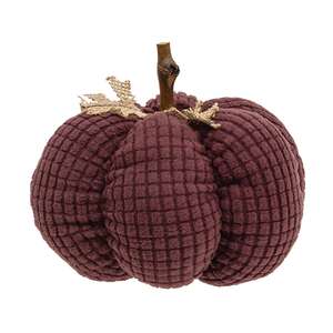 Burgundy Waffle Weave Pumpkin w/Burlap Leaves, 6" Dia. CW4052;