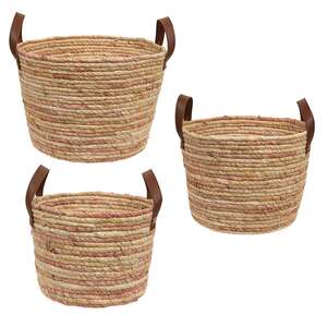 Woven Natural and Rose Seagrass Baskets - 3/Set HAC2449;