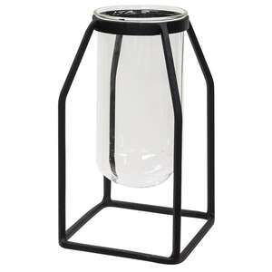 Glass Tube Vase w/Metal Frame, Wide 14501A;