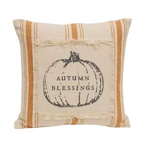 Autumn Blessings Orange Ticking Stripe Pillow, 10" Sq. 19161;