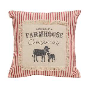 Dreaming of a Farmhouse Christmas Red Ticking Stripe Pillow, 10" Sq. 19162;