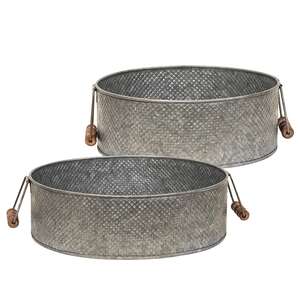 Metal Trays w/ Wooden Handles, 2/Set 28087;