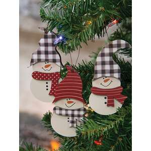 3/Set, Buffalo Check Snowman Hat Ornaments
