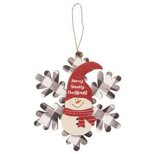 Buffalo Check Snowman Snowflake Sayings Ornament, 3 Asstd.
