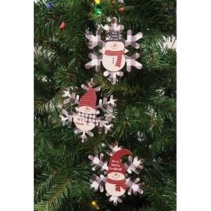 Buffalo Check Snowman Snowflake Sayings Ornament, 3 Asstd.