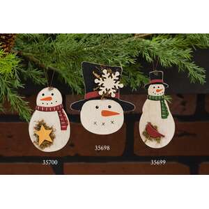Roly Poly Wooden Snowman Ornament w/star