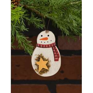 Roly Poly Wooden Snowman Ornament w/star