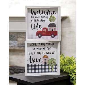 Welcome To Our Crazy & Beautiful Life Framed Box Signs, 2 Asstd.