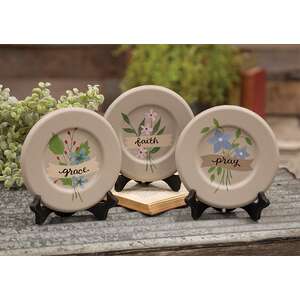 Faith Pray Grace Flower Plates, 3 Asstd.