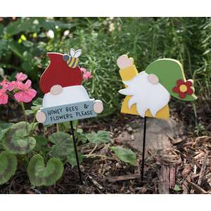 Gnome Honey Bees & Flowers Please Plant Poke, 2 Asstd.