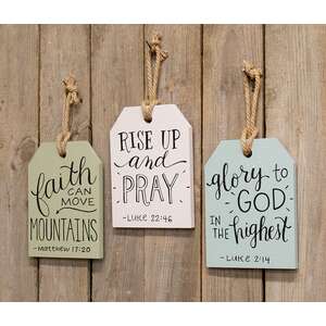 Faith Wooden Hanging Tag, 3 Asstd.