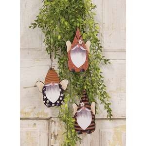 Gnome-Bees Wooden Ornaments with Hangers, 3 Asstd.