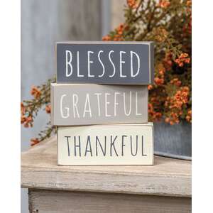 Farmhouse Colors Thankful, Blessed, Grateful Block, 3 Asstd.
