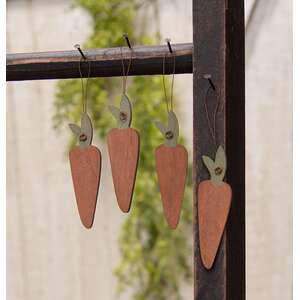 4/Set, Primitive Wood Carrot Ornaments