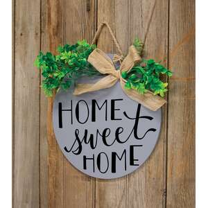 Home Sweet Home Round Sign w/Greenery