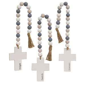 Hope, Blessed, Faith Beaded Cross Hanger, 3 Asstd.