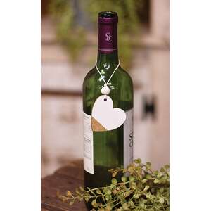 12 Set - Gold & Cream Wooden Heart Tags