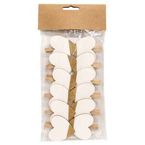 12 Set - Wooden Gold Tipped Heart Clips