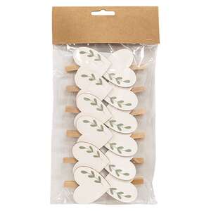 12 Set - Wooden Leaf Sprig Heart Clips