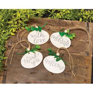 Wooden Oval Floral Love Tag - 4 Asstd.