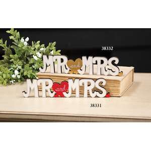 Mr. and Mrs. Wooden Cutout Sitter with Red Hearts