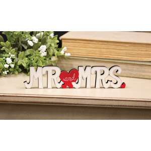 Mr. and Mrs. Wooden Cutout Sitter with Red Hearts