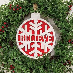 Wooden Sparkle Snowflake Believe Christmas Bulb Hanger 38765;
