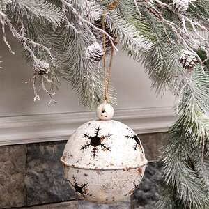 Gleaming Distressed White Metal Snowflake Jingle Bell, 5" x 7.25" 60532;