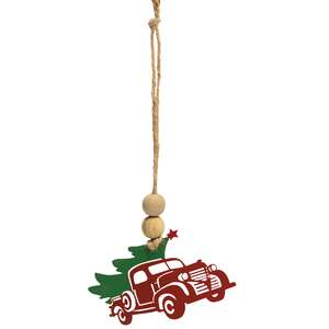 Cutout Metal Vintage Truck & Tree Ornament