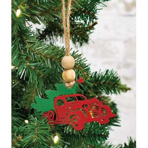 Cutout Metal Vintage Truck & Tree Ornament