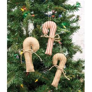 Christmas Stripe Fabric Candy Cane Ornaments, 3 Asstd.