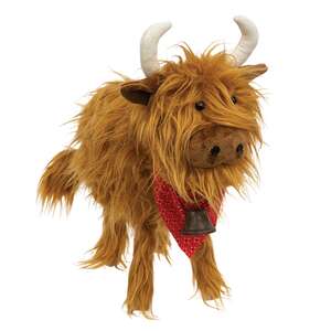 Fluffy Highland Cow with Bandana and Bell - 13"