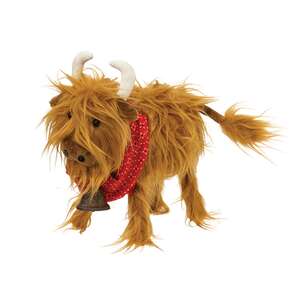 Fluffy Highland Cow with Bandana and Bell - 9"