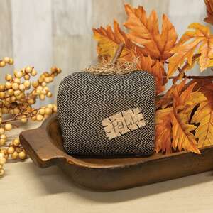 Stuffed Black & Tan Chevron Mossy Top Fall Pumpkin